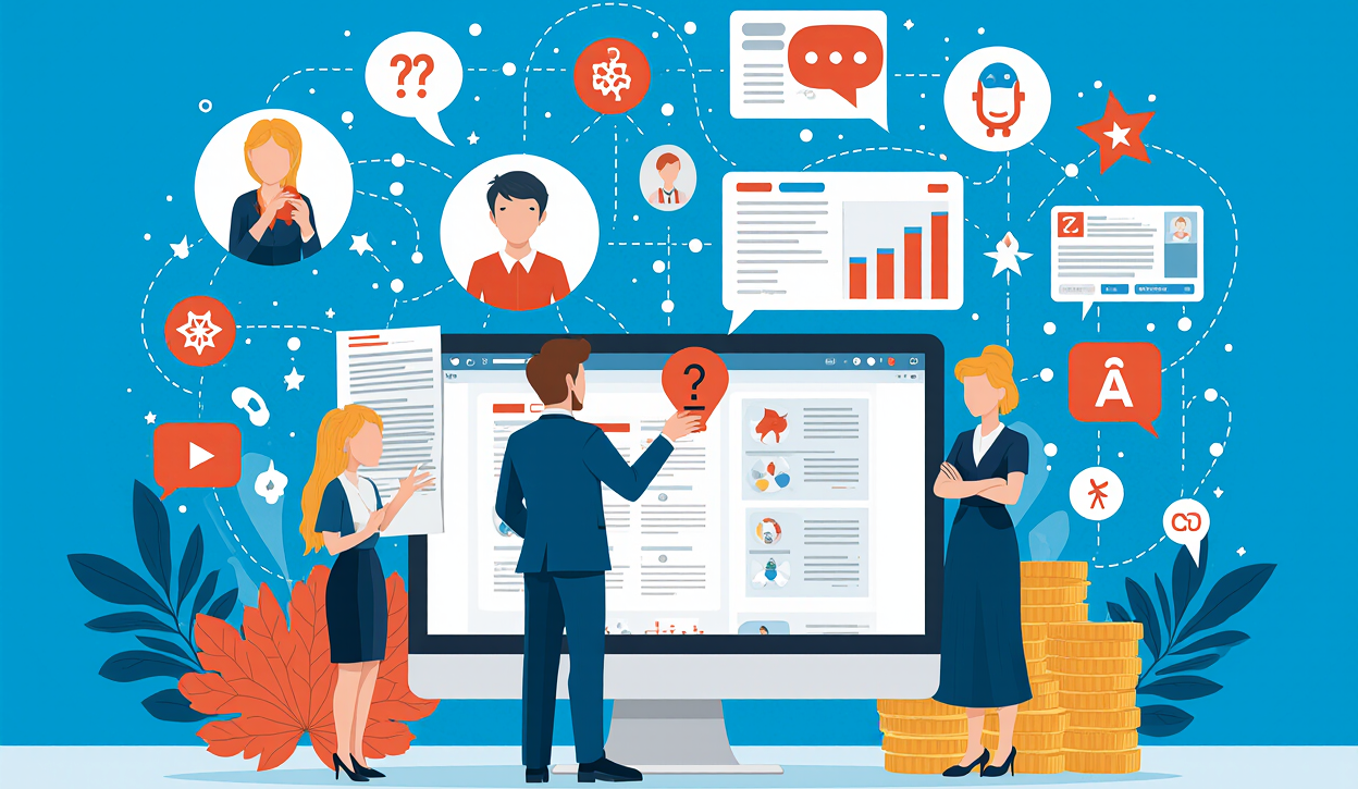 Illustration de la génération de leads IA pour les PME avec interactions clients multicanales et tableaux de performance.